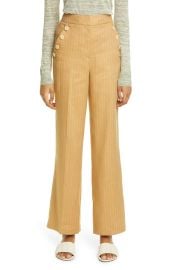 Eliora Stripe Button Detail Linen Blend Flare Trousers at Nordstrom