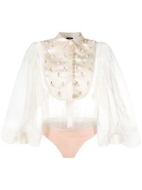 Elisabetta Franchi faux-pearl Detail Organza Bodysuit - at Farfetch