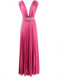 Elisabetta Franchi plunge-neck Pleated Metallic Gown - Farfetch at Farfetch