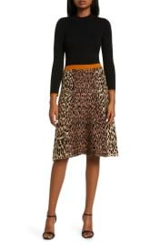 Eliza J Animal Print Long Sleeve Fit Flare Sweater Dress at Nordstrom