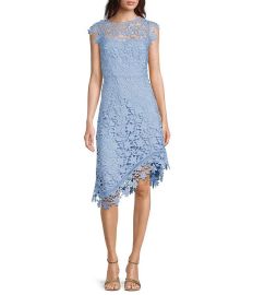 Eliza J Asymetrical Hem Floral Lace Crew Neck Cap Sleeve A-Line Midi Dress Dillardx27s at Dillards