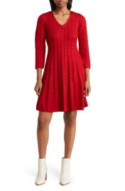 Eliza J Cable Knit Fit Flare Sweater Dress at Nordstrom Rack