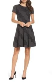 Eliza J Charcoal Gray Fit amp Flare Ponte Knit Dress with Black Vertical Lace eBay at eBay