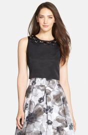 Eliza J Embellished Faille Top in Black at Nordstrom