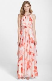 Eliza J Embellished Floral Print Chiffon Gown at Nordstrom