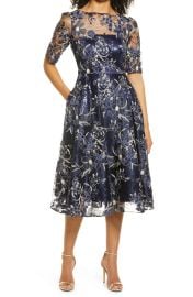 Eliza J Embroidered Illusion Neck Cocktail Dress at Nordstrom