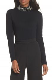 Eliza J Faux Pearl Embellished Mock Neck Sweater at Nordstrom