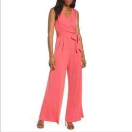 Eliza J Faux Wrap Wide Leg Jumpsuit In Strawberry Small NWT eBay at eBay
