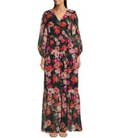 Eliza J Floral Chiffon V-Neck 34 Sleeve Tiered Maxi Dress Dillardx27s at Dillards