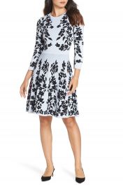 Eliza J Floral Fit  amp  Flare Sweater Dress   Nordstrom at Nordstrom