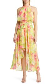 Eliza J Floral Halter Neck High-Low Dress at Nordstrom