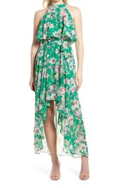 Eliza J Floral Halter Neck Popover Chiffon Dress at Nordstrom