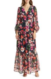 Eliza J Floral Long Sleeve Chiffon Maxi Dress at Nordstrom