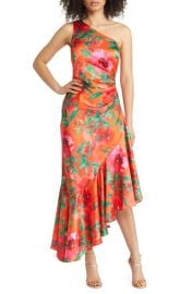 Eliza J Floral One Shoulder Ruffle Cocktail Dress at Nordstrom