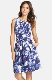 Eliza J Floral Print Faille Fit andamp Flare Dress at Nordstrom