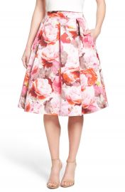 Eliza J Floral Print Pleated Midi Skirt at Nordstrom