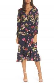 Eliza J Floral Ruched Midi Dress at Nordstrom