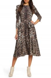 Eliza J Leopard Print Long Sleeve Midi Dress  Regular  amp  Petite    Nordstrom at Nordstrom