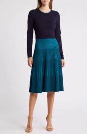 Eliza J Long Sleeve Mixed Media Fit Flare Dress at Nordstrom Rack