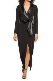 Eliza J Long Sleeve Tuxedo Gown in Black at Nordstrom