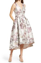 Eliza J Metallic Floral Jacquard HighLow Dress at Nordstrom