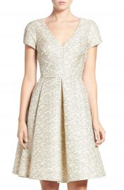 Eliza J Metallic Jacquard Fit   Flare Dress at Nordstrom