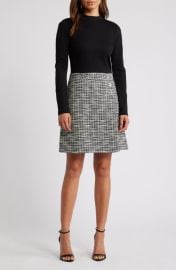 Eliza J Mock Neck Long Sleeve Mixed Media Dress at Nordstrom