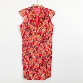 Eliza J New York Size 8 Orange Pink Jeweled V Neck Sleeveless Sheath Dress eBay at eBay