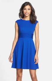 Eliza J Pintucked Waist Seamed Ponte Knit Fit and Flare Dress in Blue at Nordstrom