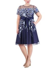 Eliza J Plus Size Embroidered Mesh Dress - Macys at Macys