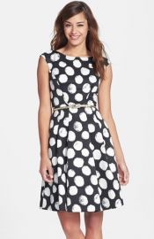 Eliza J Polka Dot Faille Fit andamp Flare Dress at Nordstrom