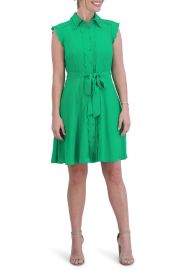 Eliza J Scallop Detail Cap Sleeve Shirtdress in Green at Nordstrom