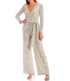 Eliza J Sequin Faux Wrap Long Sleeve Tie Waist Jumpsuit  Dillardx27s at Dillards