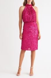 Eliza J Sequin Mock Neck Cocktail Dress in Pink at Nordstrom Rack at Nordstrom Rack