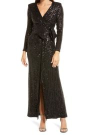 Eliza J Sequin Wrap Front Long Sleeve Gown at Nordstrom