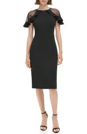 Eliza J Sheer Ruffle Shoulder Cocktail Dress in Black at Nordstrom Rack at Nordstrom Rack