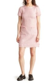 Eliza J Short Sleeve Fringed Tweed Dress at Nordstrom Rack