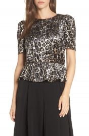 Eliza J Velvet Leopard Print Peplum Top   Nordstrom at Nordstrom