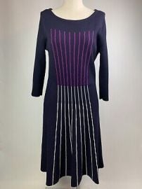 Eliza J Womens Heavy Dress Blue Vertical Stripes Knit 34 Sleeve Sz Large eBay at eBay