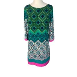 Eliza J Womens Mini Dress Size 12 Green Pink Retro Sheath at eBay