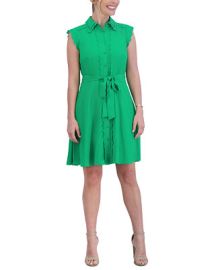 Eliza J Womens Scallop-Trim Tie-Waist Collared Shirtdress - Macys at Macys