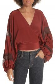 Elizabeth  amp  James Talia Puff Sleeve Silk Wrap Blouse at Nordstrom