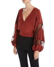 Elizabeth  amp  James Talia Silk Wrap Top with Lace Inserts at Neiman Marcus