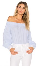 Elizabeth and James Geneva Off the Shoulder Top in Blue  amp  White from Revolve com at Revolve