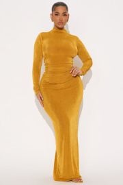 Ella Mock Neck Long Sleeve Maxi Dress - Mustard Fashion Nova at Fashion Nova