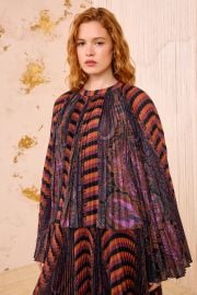 Ella Pleated Bell Sleeve Blouse - Amethyst Feathered Stripe Flowy Blouse - Ulla Johnson at Ulla Johnson