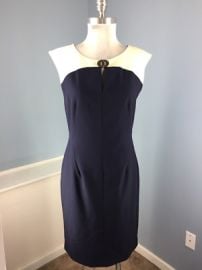 Ellen Tracy M 8 Beige Navy blue Dress Colorblock Sheath Career Cocktail Chic Wow eBay at eBay