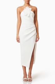 Elliatt Janelle Floral Appliqué Halter Neck Cocktail Midi Dress at Nordstrom