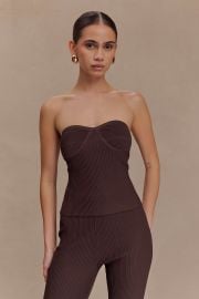 Elodie Strapless Cupped Knit Top - Chocolate MESHKI US at Meshki