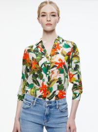 Eloise Button Down Blouse In Tropical Sunrise Off White Alice And Olivia at Alice + Olivia